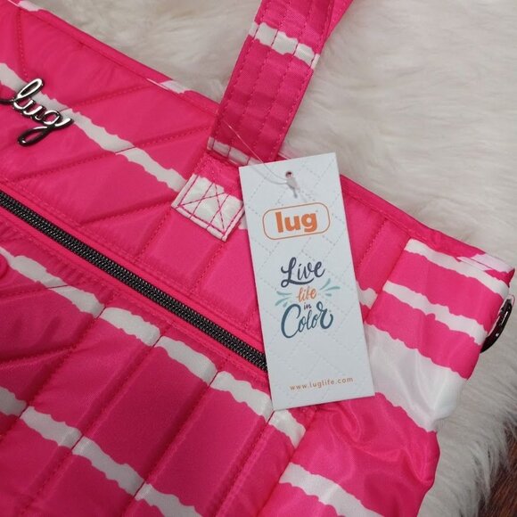 NWT Lug Paddle Tote Bag In Pink/White Stripe - Picture 8 of 14